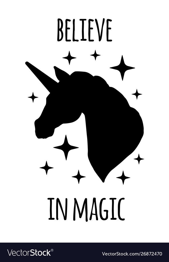 Unicorn silhouette with quote card Royalty Free Vector Image