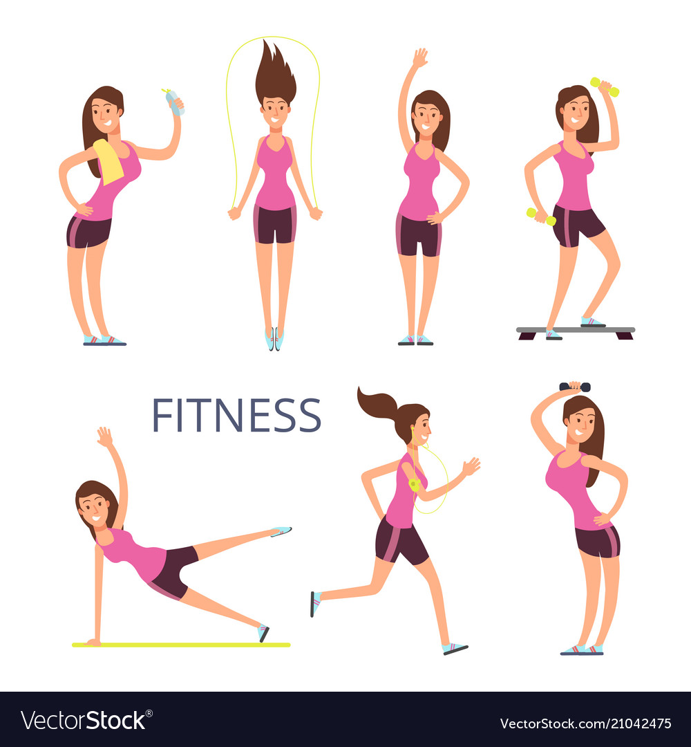 Cartoon sport young woman characters fitness girl Vector Image