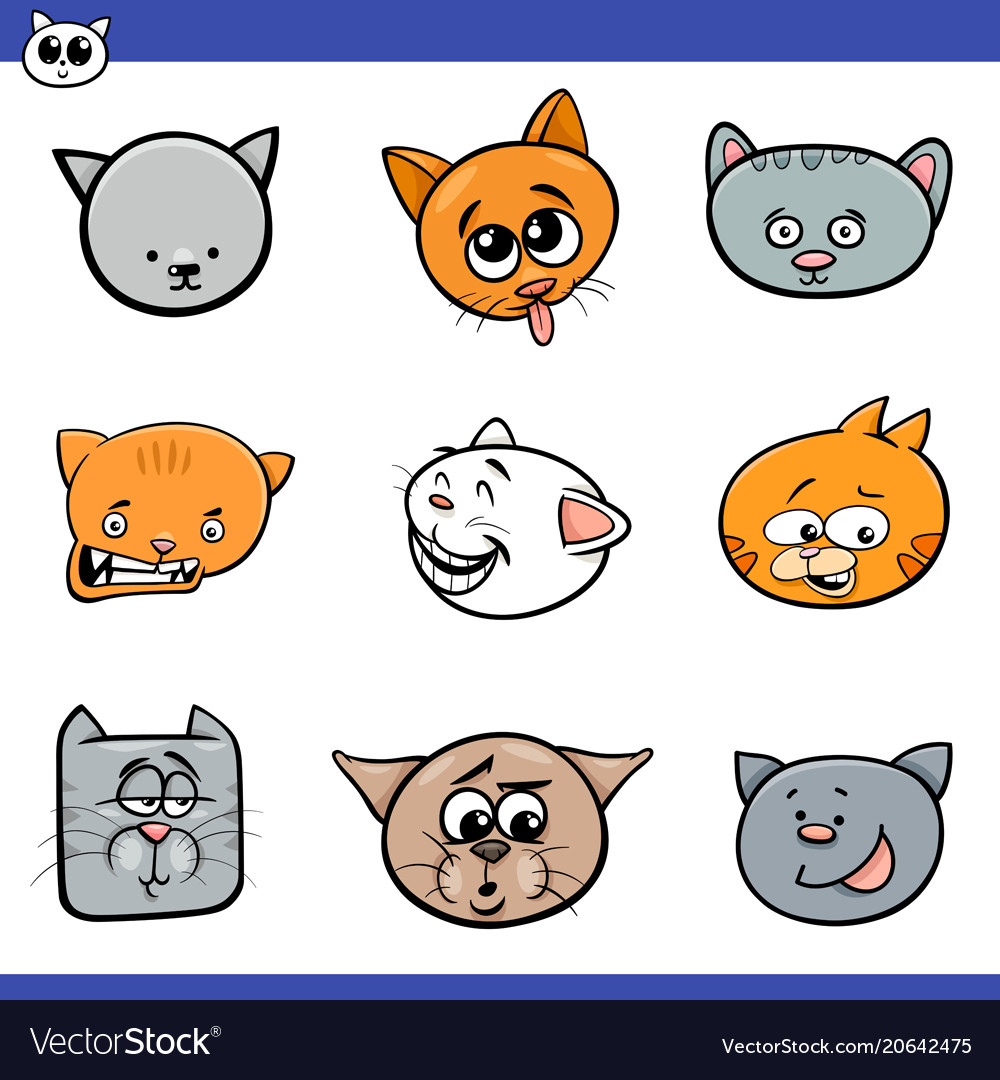 Cartoon set of funny cats icon heads Royalty Free Vector