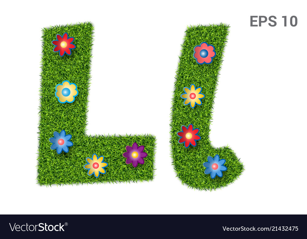 Letter ll with a texture grass and flowers Vector Image