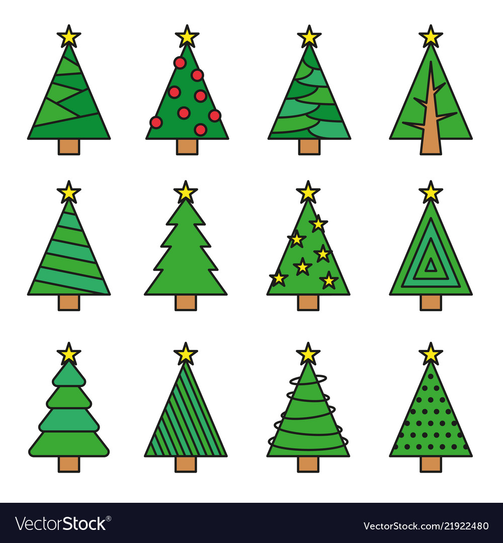 Christmas tree line set Royalty Free Vector Image
