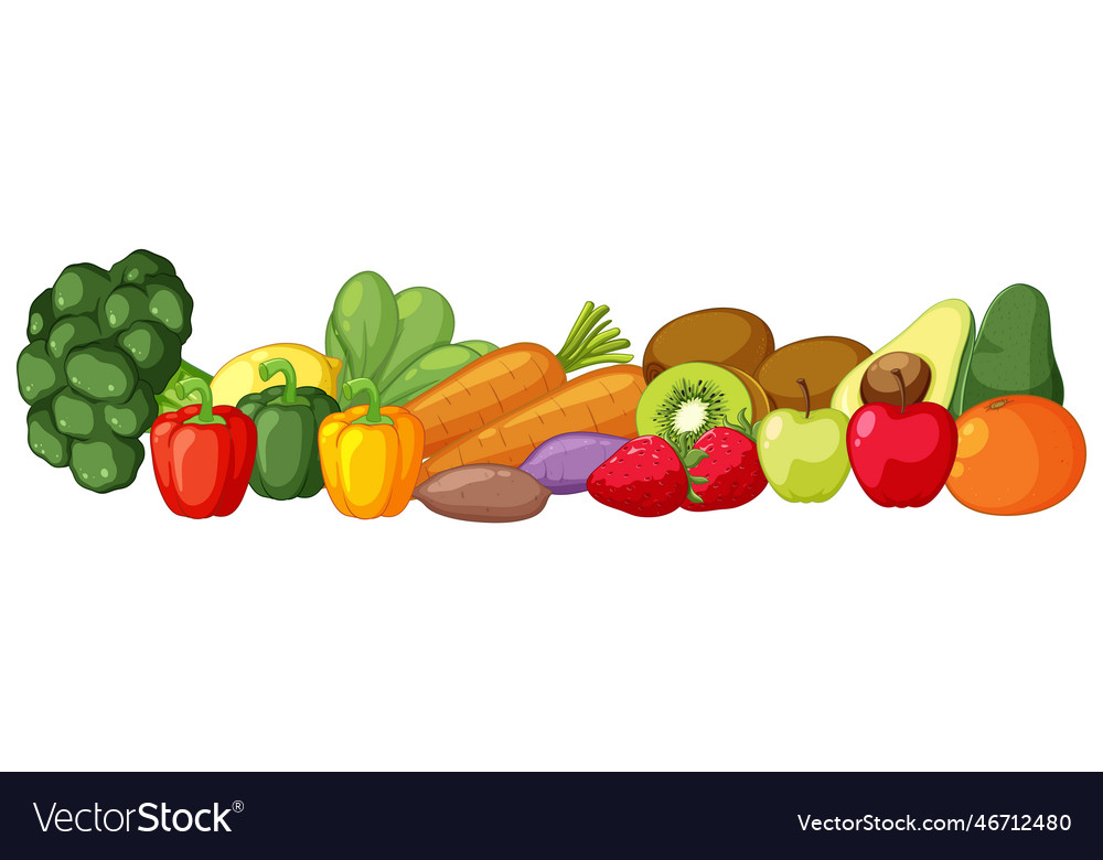 Colorful Vitamin C Rich Fruits And Vegetables Vector Image