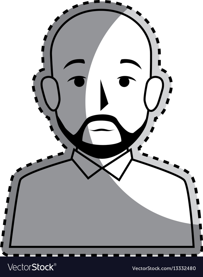 Sticker silhouette half body bald man with beard