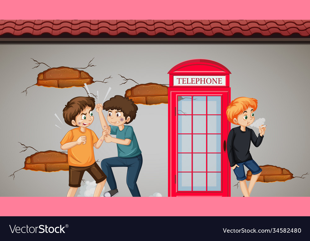 Two young man fighting with smoking Royalty Free Vector