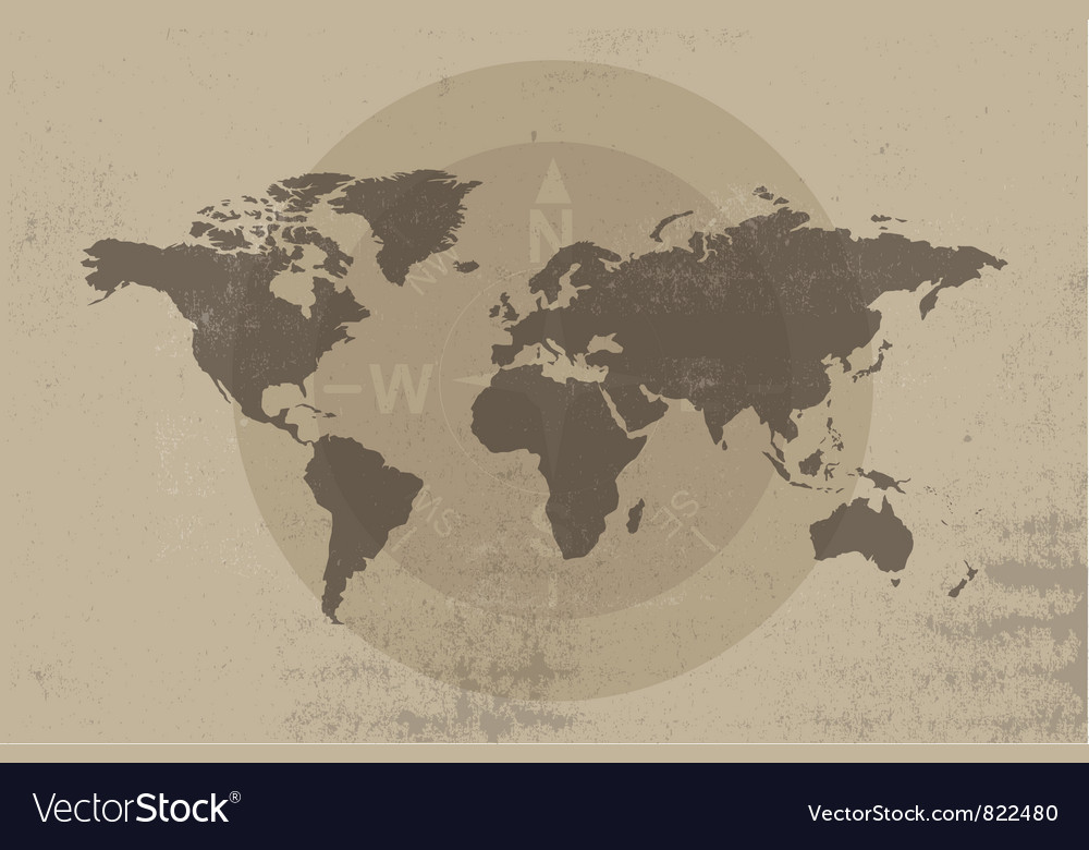 World map and compass Royalty Free Vector Image