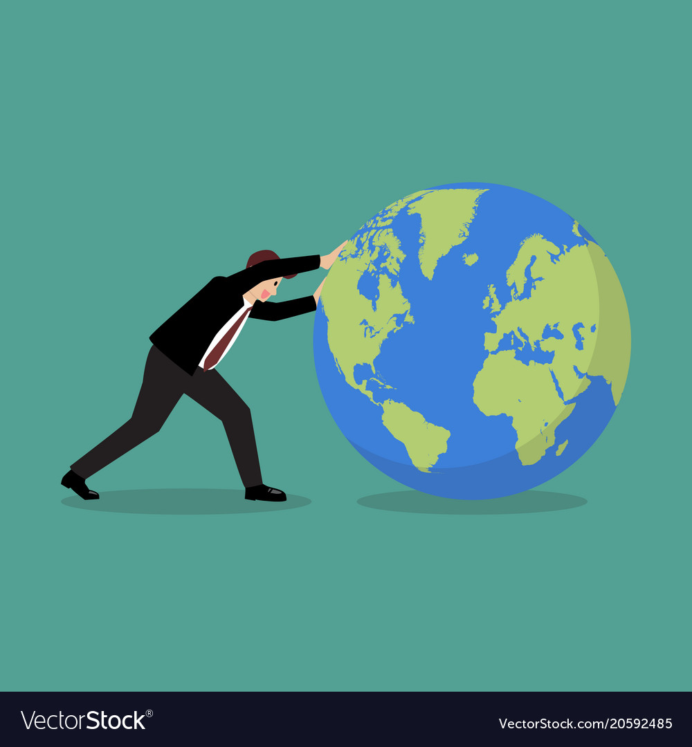 Businessman pushing world forward Royalty Free Vector Image