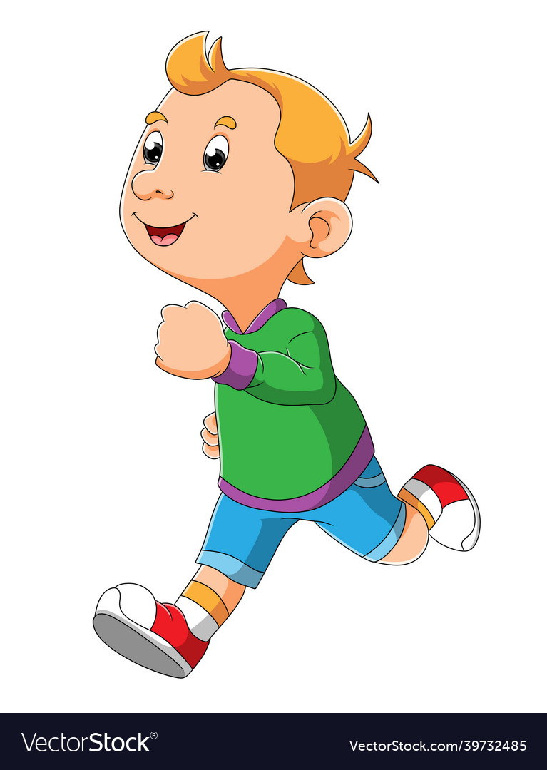 Cool boy is running with the happy face Royalty Free Vector