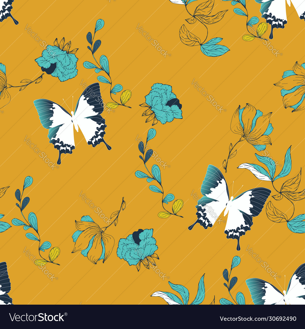 Seamless floral pattern butterflies Royalty Free Vector