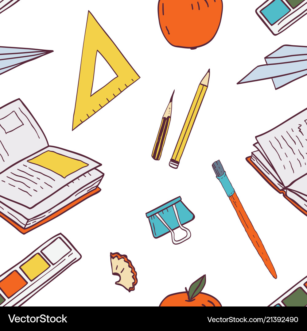 Seamless pattern with school supplies Royalty Free Vector