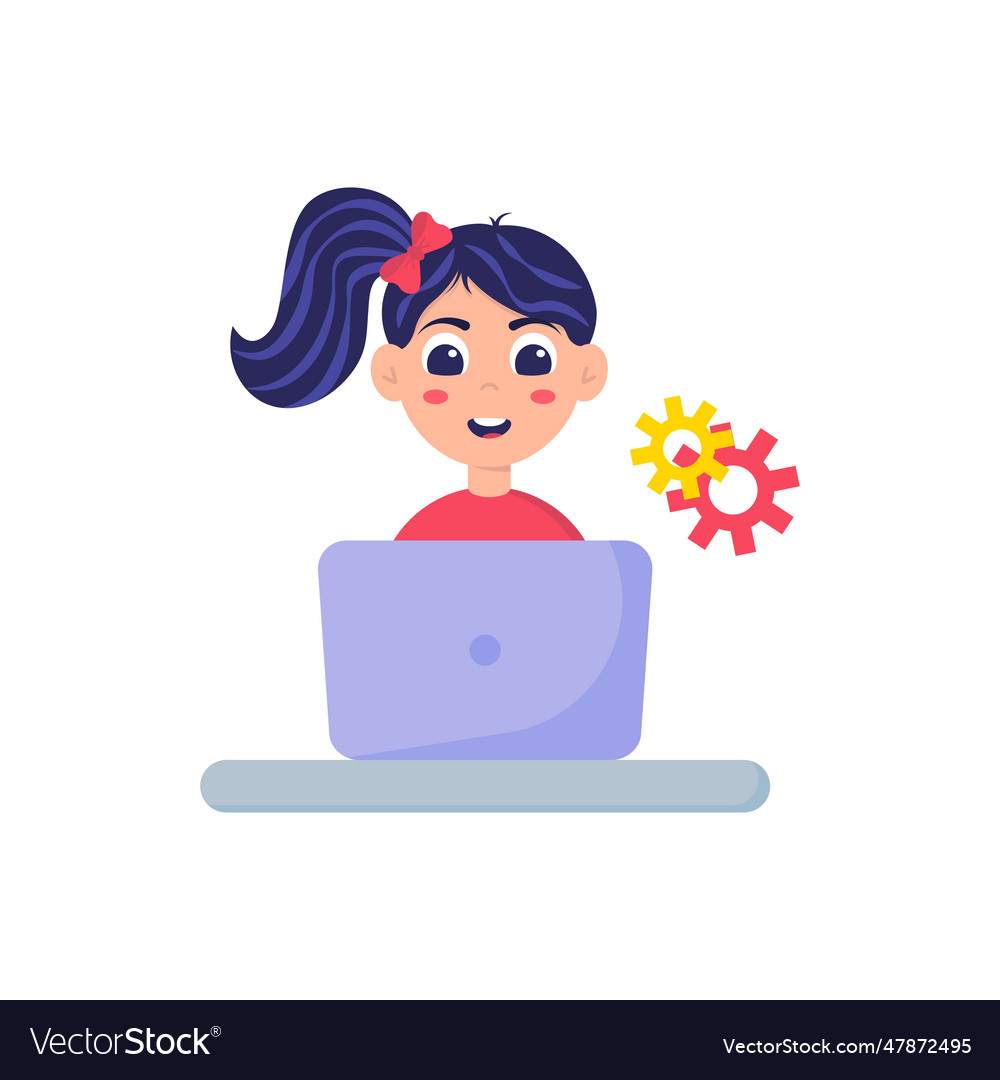 A girl is learning coding on laptop programming Vector Image