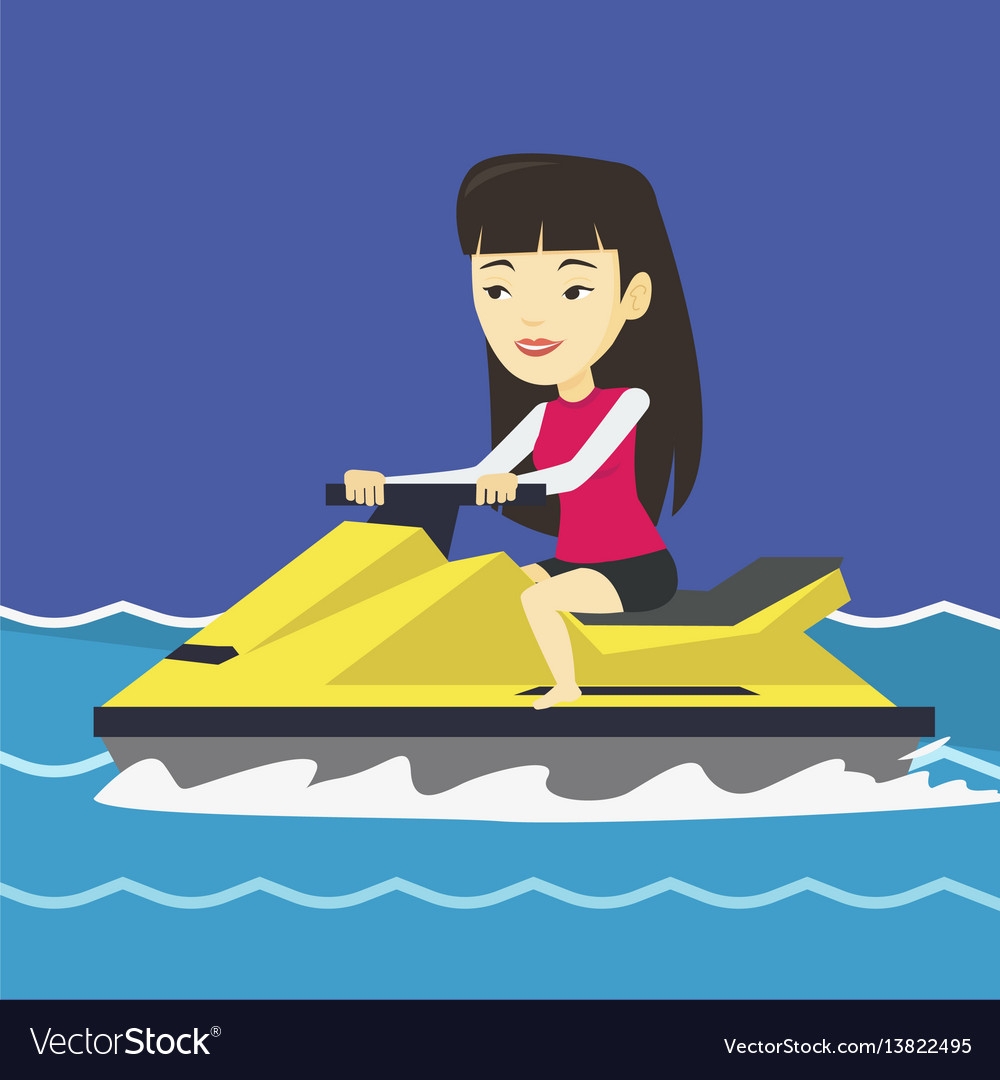 Asian woman training on jet ski in the sea