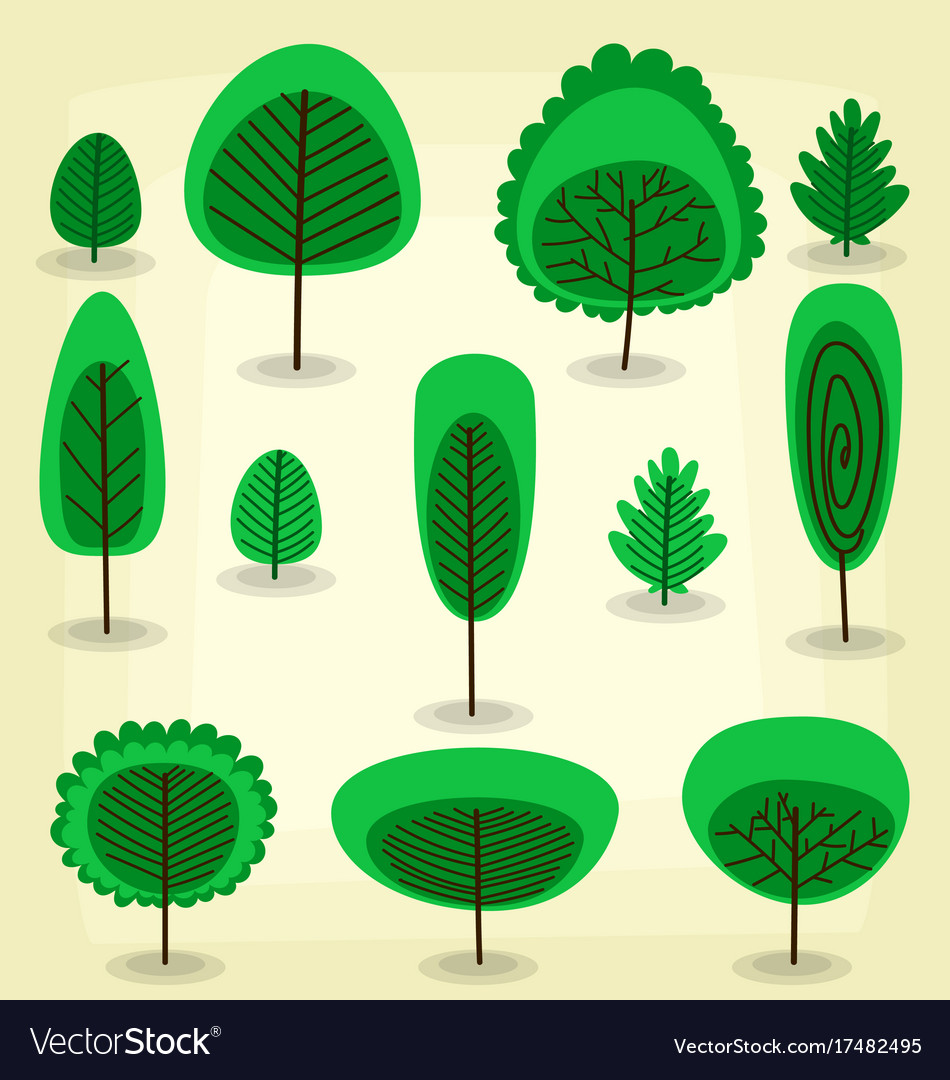 cartoon flat abstract artistic tree template set vector image