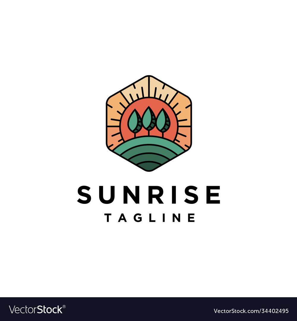 Sunrise outdoor landscape logo template Royalty Free Vector