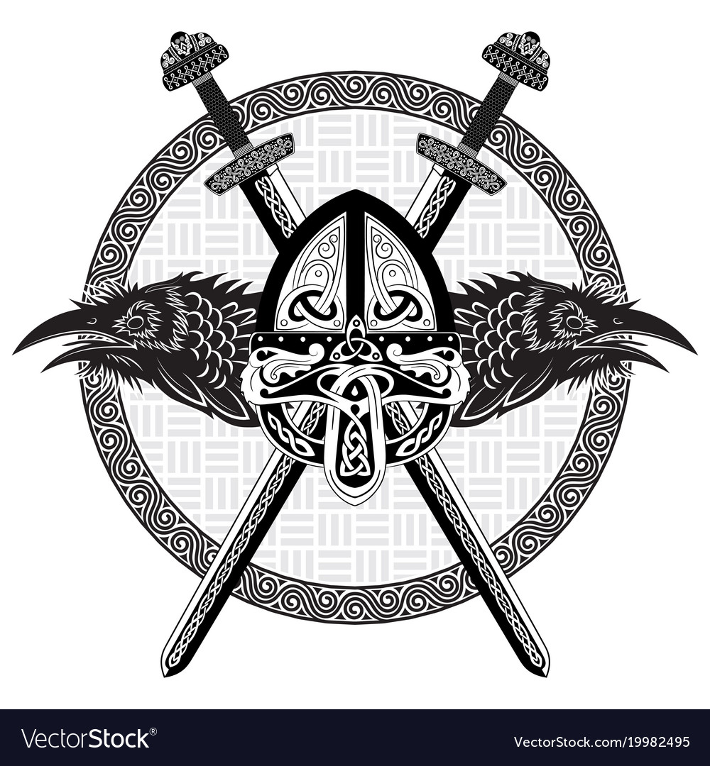 Viking helmet crossed viking sword and in a Vector Image