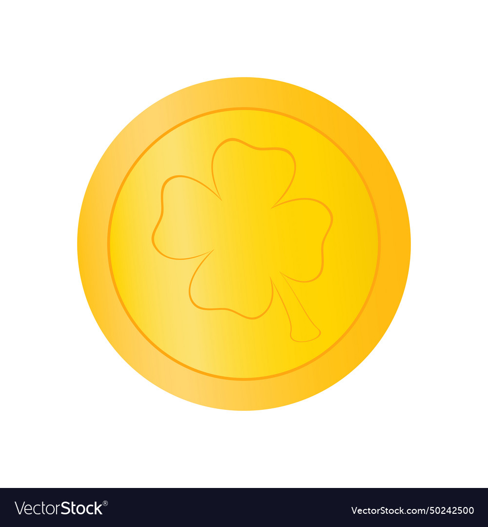 Gold coin with four leaf clover isolated Vector Image