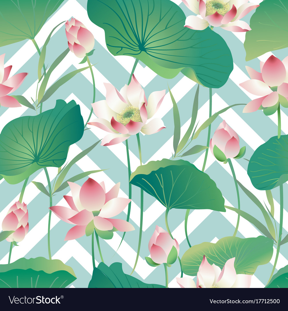 Seamless Pattern Lotus Flowers And Leaves Vector Image 8476