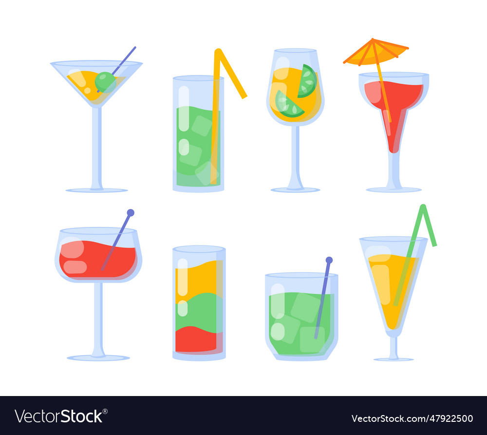 Set of cocktails in glasses concept Royalty Free Vector