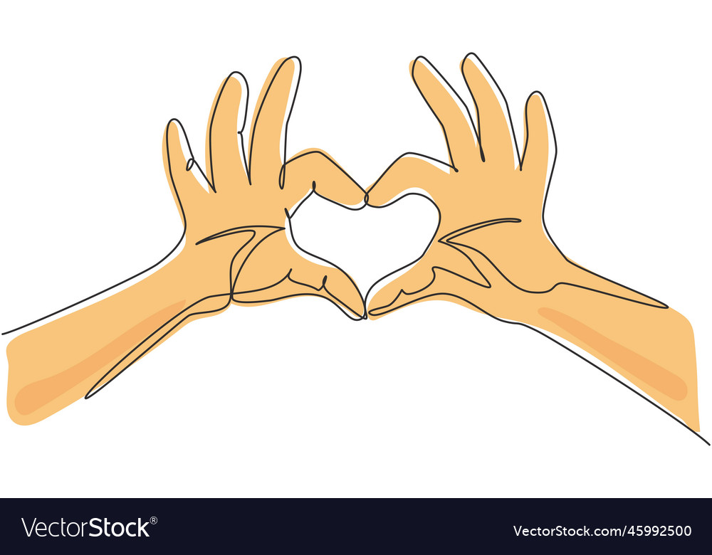Single one line drawing hands making sign Vector Image