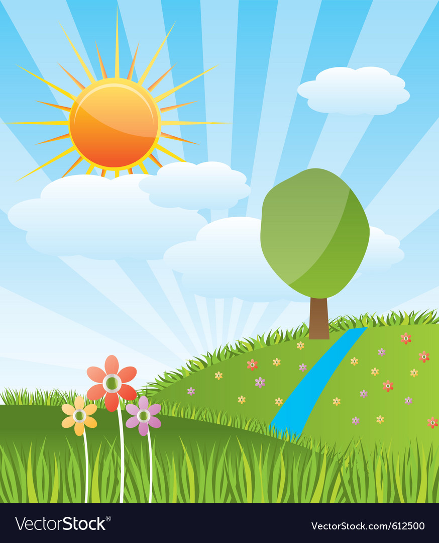 Spring sunny landscape Royalty Free Vector Image