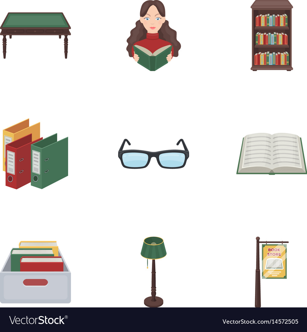 Eine Reihe von Icons mit Büchern über die Bibliothek