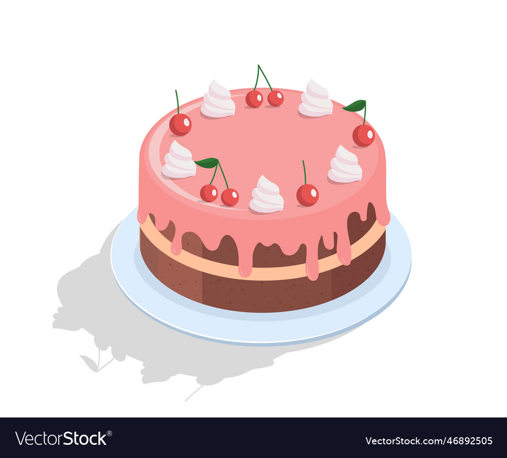 Cake in pink icing with cherry Royalty Free Vector Image