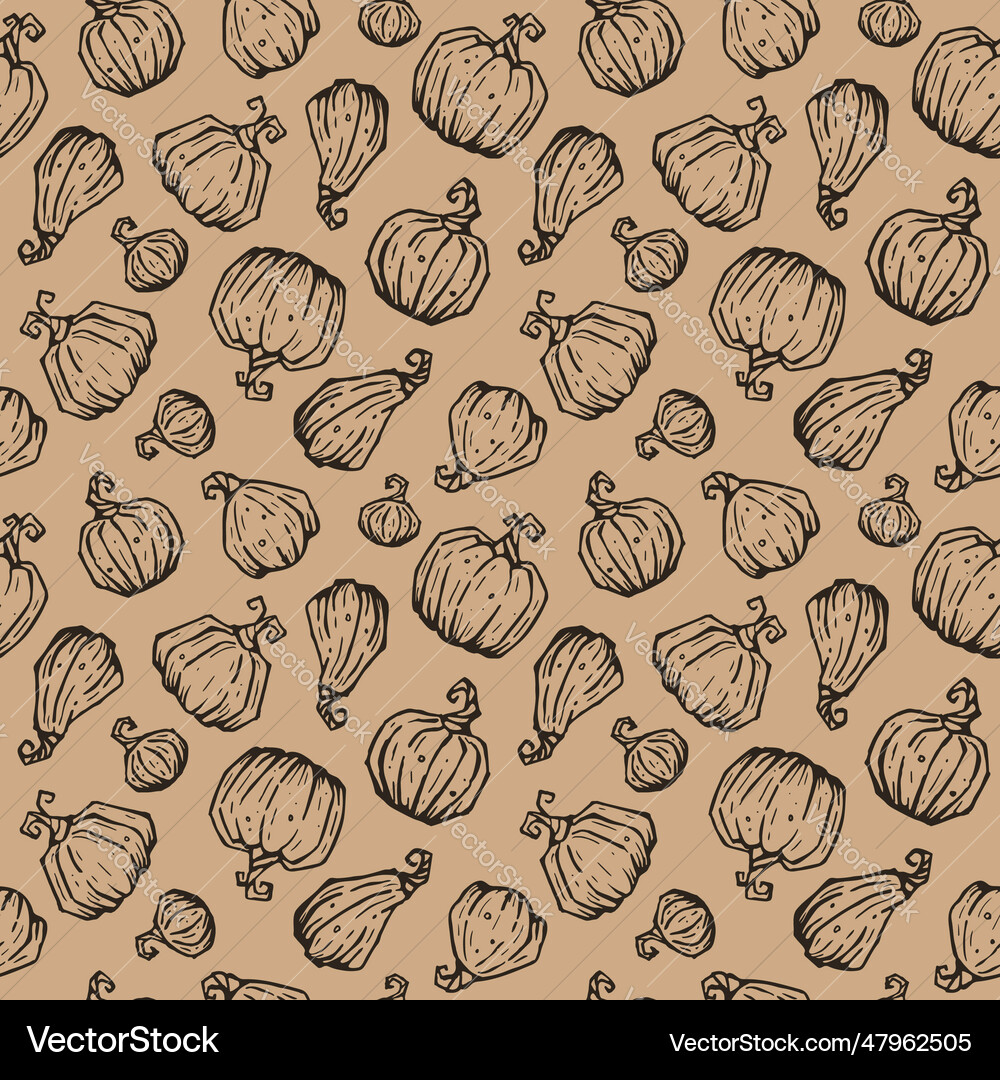 Seamless pattern with contour pumpkins Royalty Free Vector