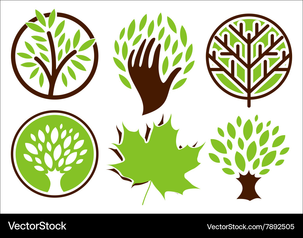 Set logos trees Royalty Free Vector Image - VectorStock