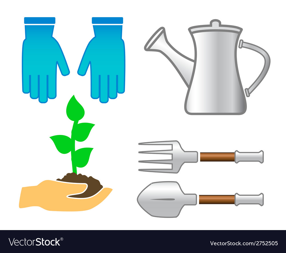 Set tools colorful garden utensil Royalty Free Vector