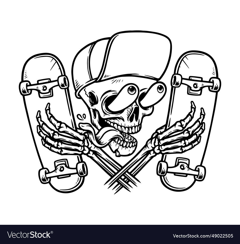 Skull is holding skateboard Royalty Free Vector Image