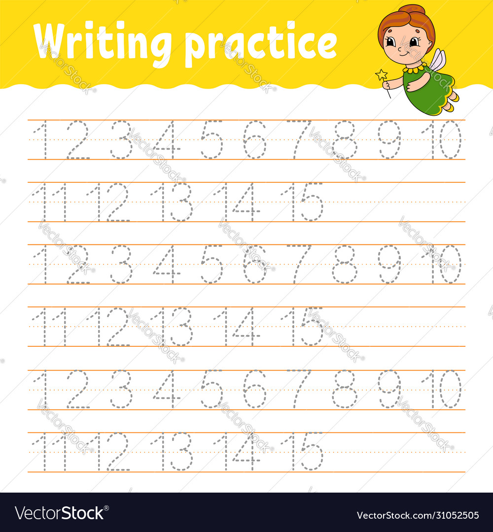 Trace and write number 14-145 handwriting practice Vector Image