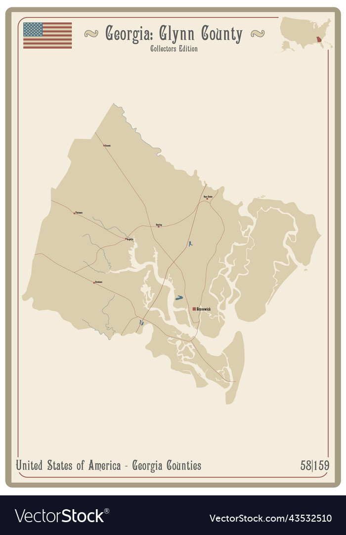 Map of glynn county in georgia Royalty Free Vector Image