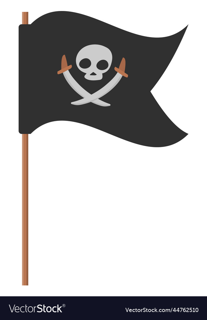 Pirate flag icon waving black fabric with skull Vector Image