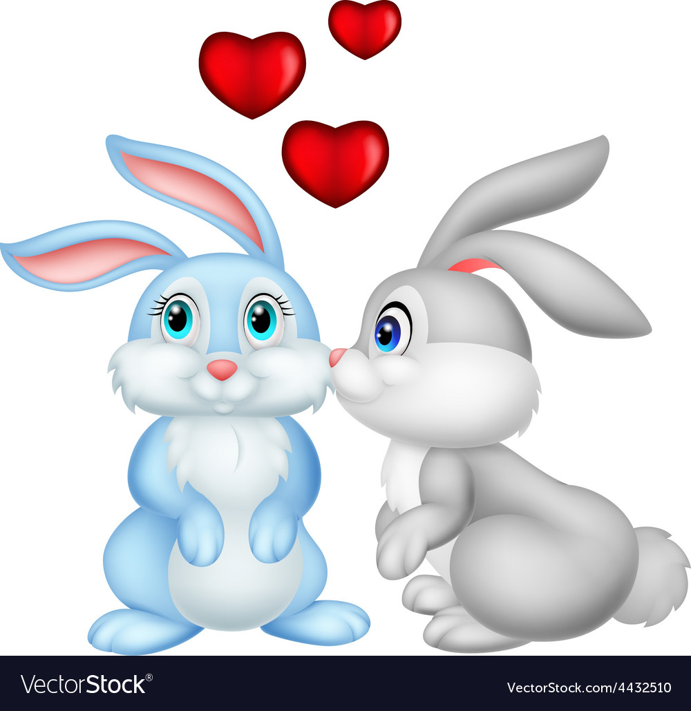 Two cute cartoon bunnies in love Royalty Free Vector Image