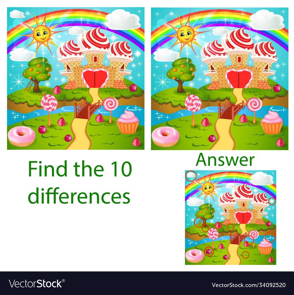 Children visual puzzle shows ten differences Vector Image