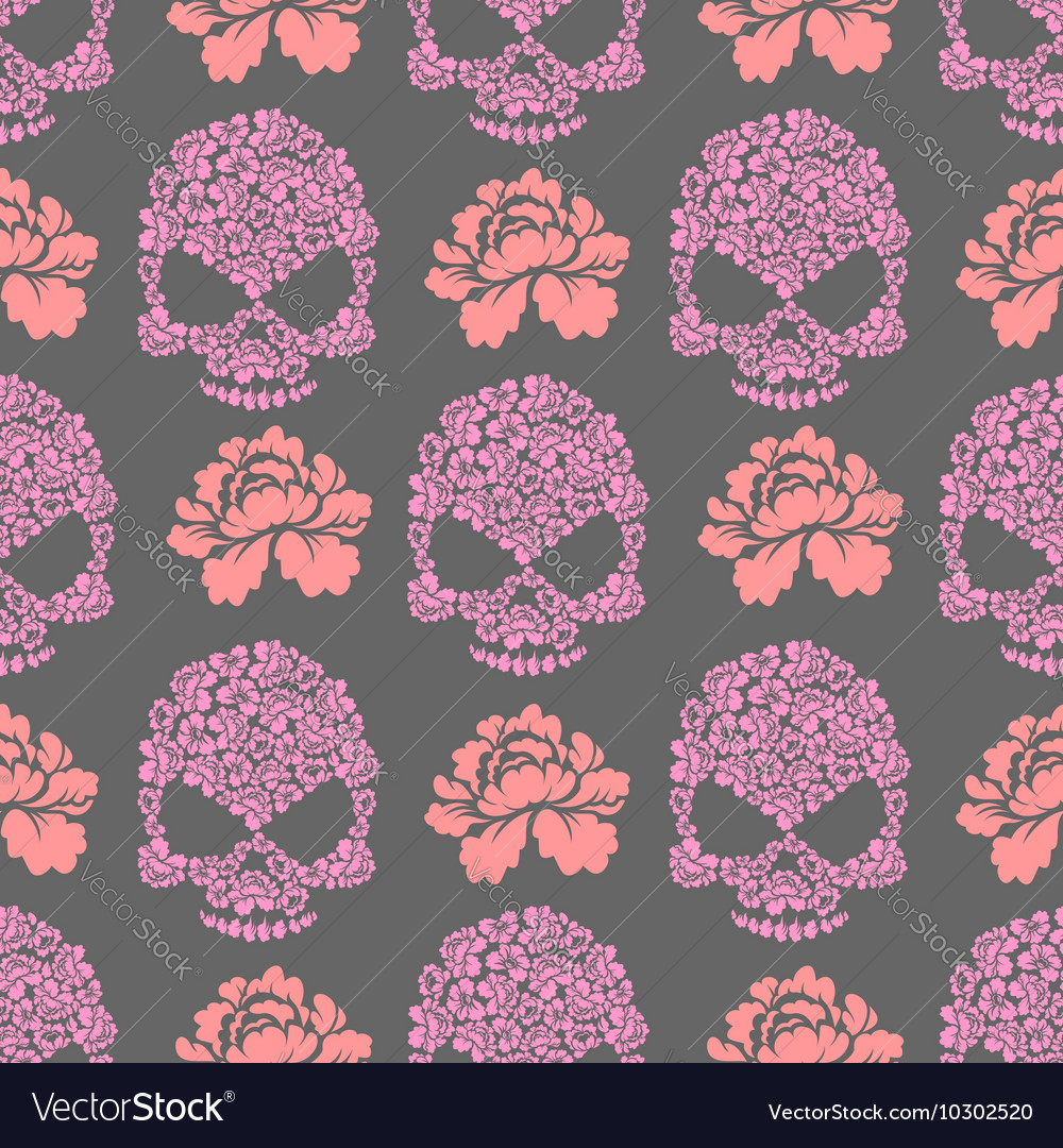 Flower skull seamless pattern of pink flowers