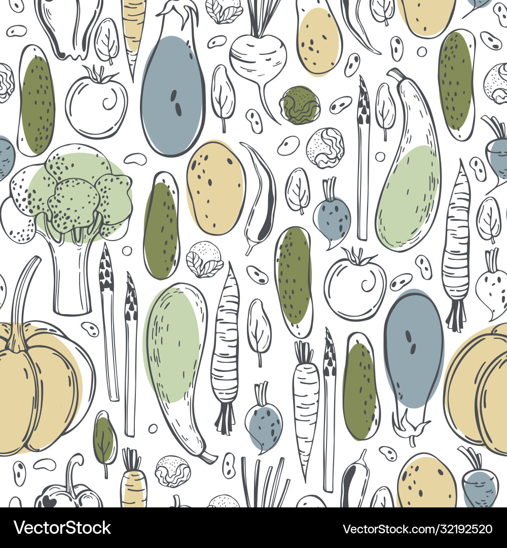 Seamless pattern with hand drawn vegetables Vector Image