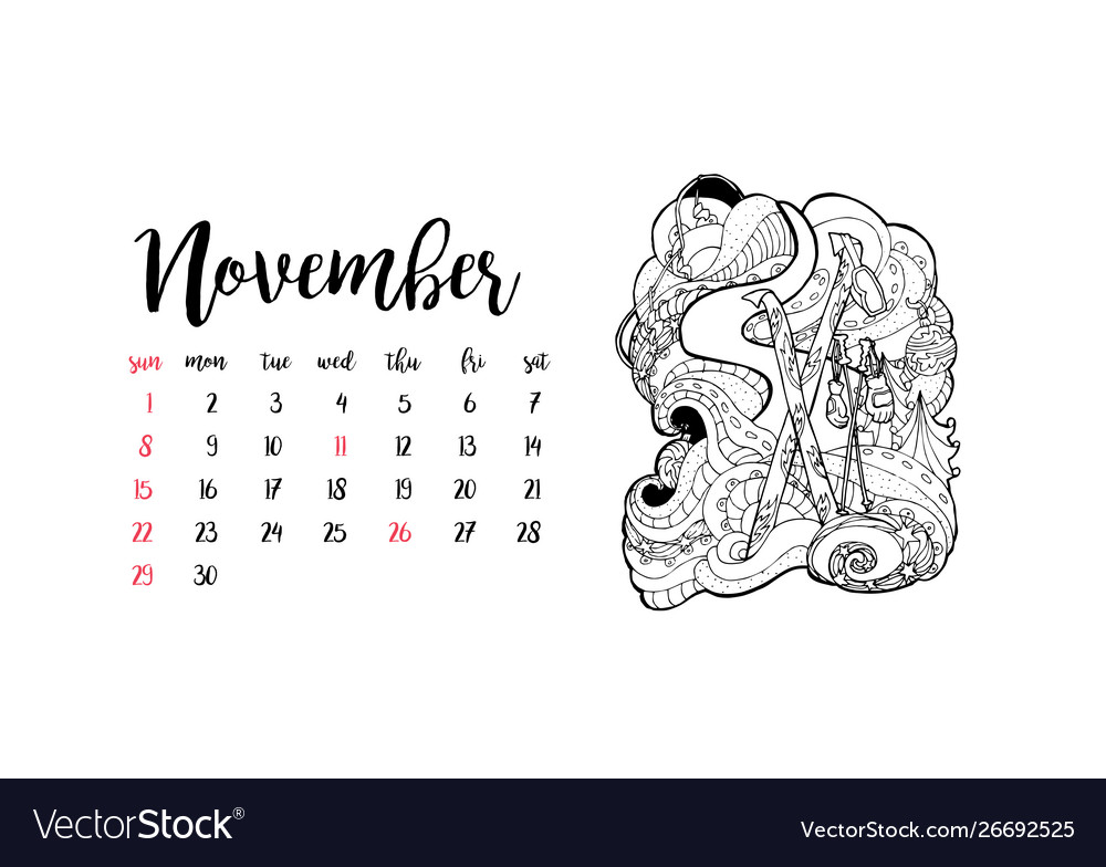 Monthly desk calendar template for month november