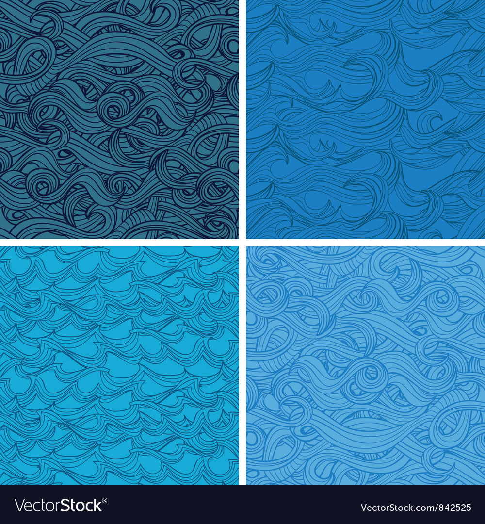 Set of seamless pattern with hand-drawn waves