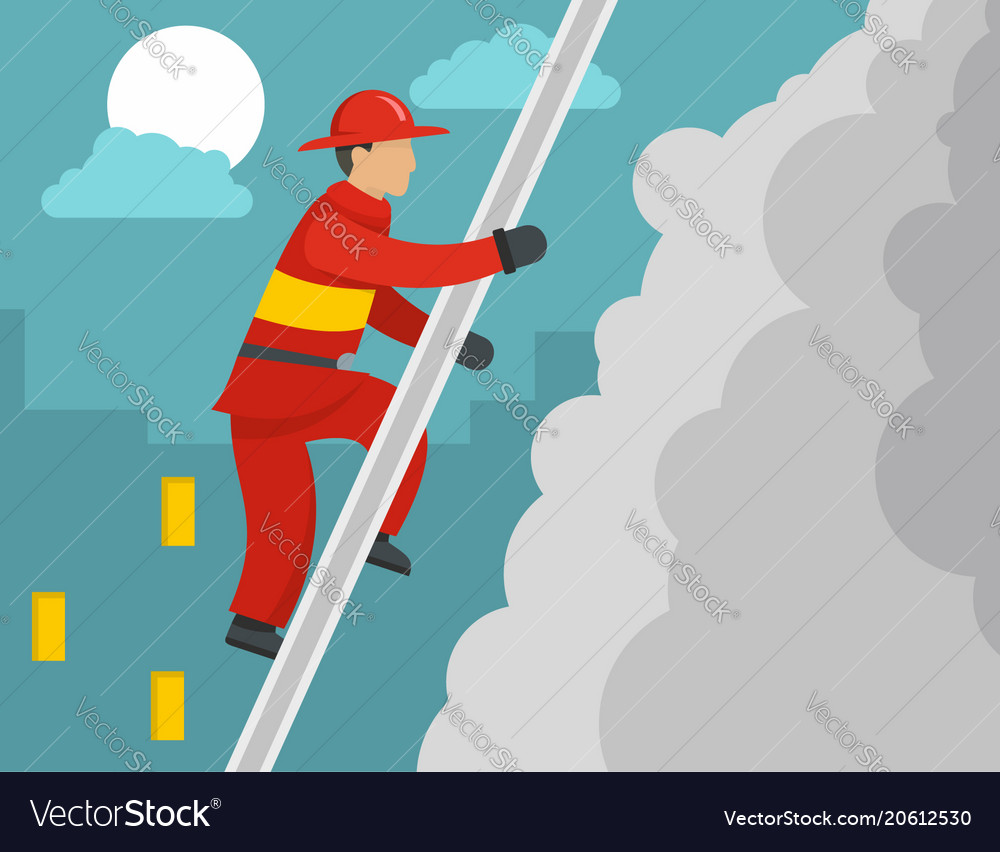 Firefighter on stairs concept flat style