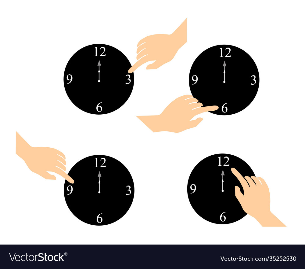hand-pressing-clock-at-3-6-9-and-12-royalty-free-vector
