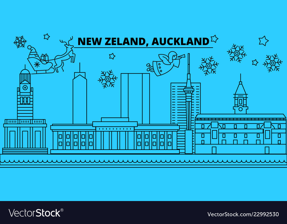 New Zealand Auckland Winter Holidays Skyline Vector Image
