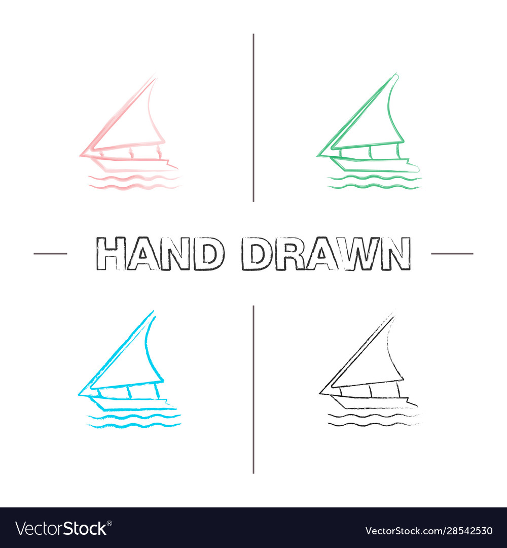 Sailing boat hand drawn icons set