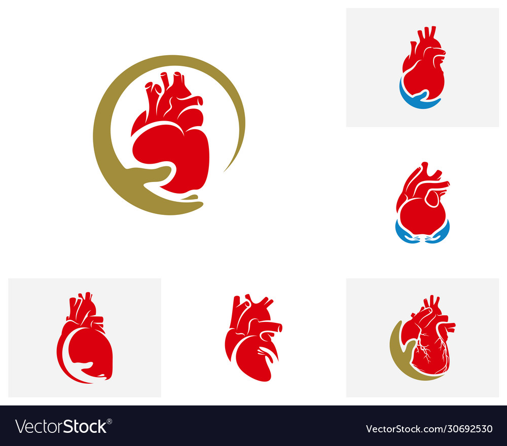 Set heart care logo template creative human