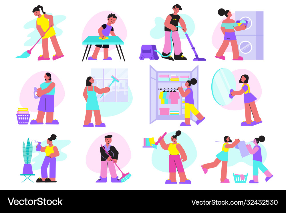 Spring cleaning flat set Royalty Free Vector Image