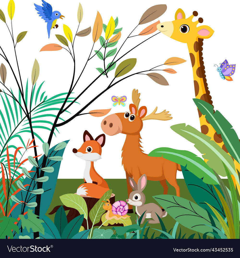 Group of cute animals cartoon in the forest Vector Image Group of cute animals cartoon in the forest Vector Image