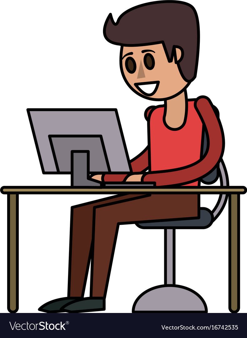 Happy man using laptop icon image Royalty Free Vector Image