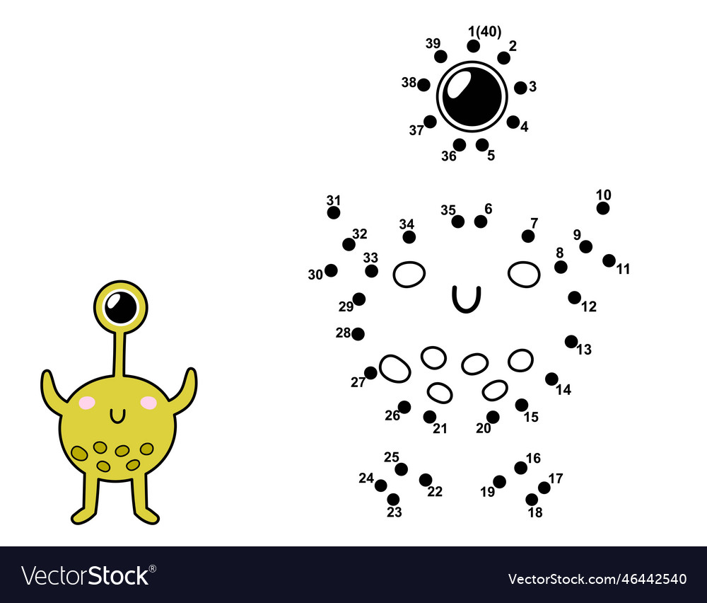 Connect the dots and draw a cute alien character Vector Image