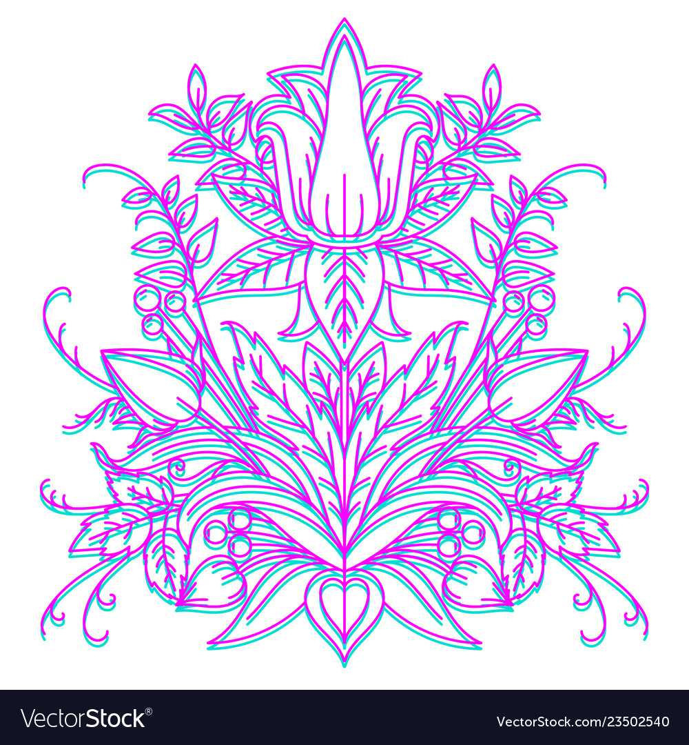 Symmetrical flowers pink and blue ornament