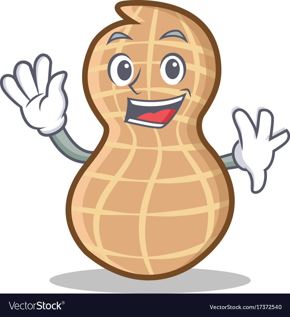 Waving peanut character cartoon style Royalty Free Vector