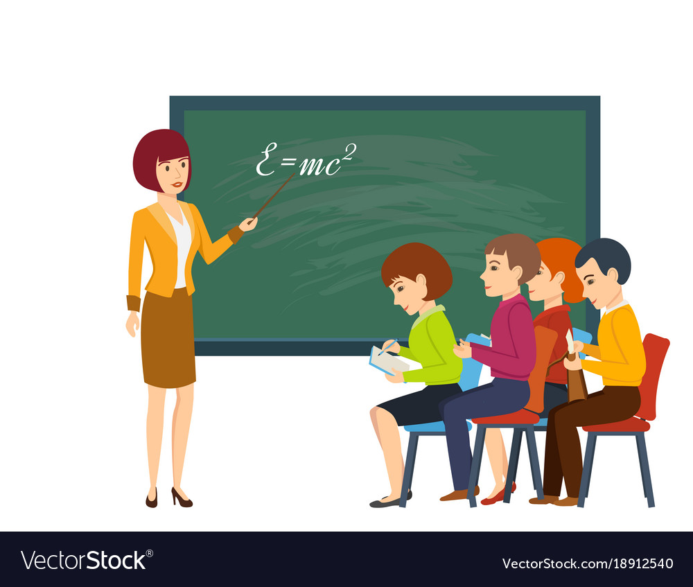 Young woman in classroom teaches students Vector Image